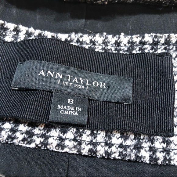 Ann Taylor Virgin Wool Blend Tweed Black White Gray Blazer Jacket w/ Floral 8 - Picture 8 of 11